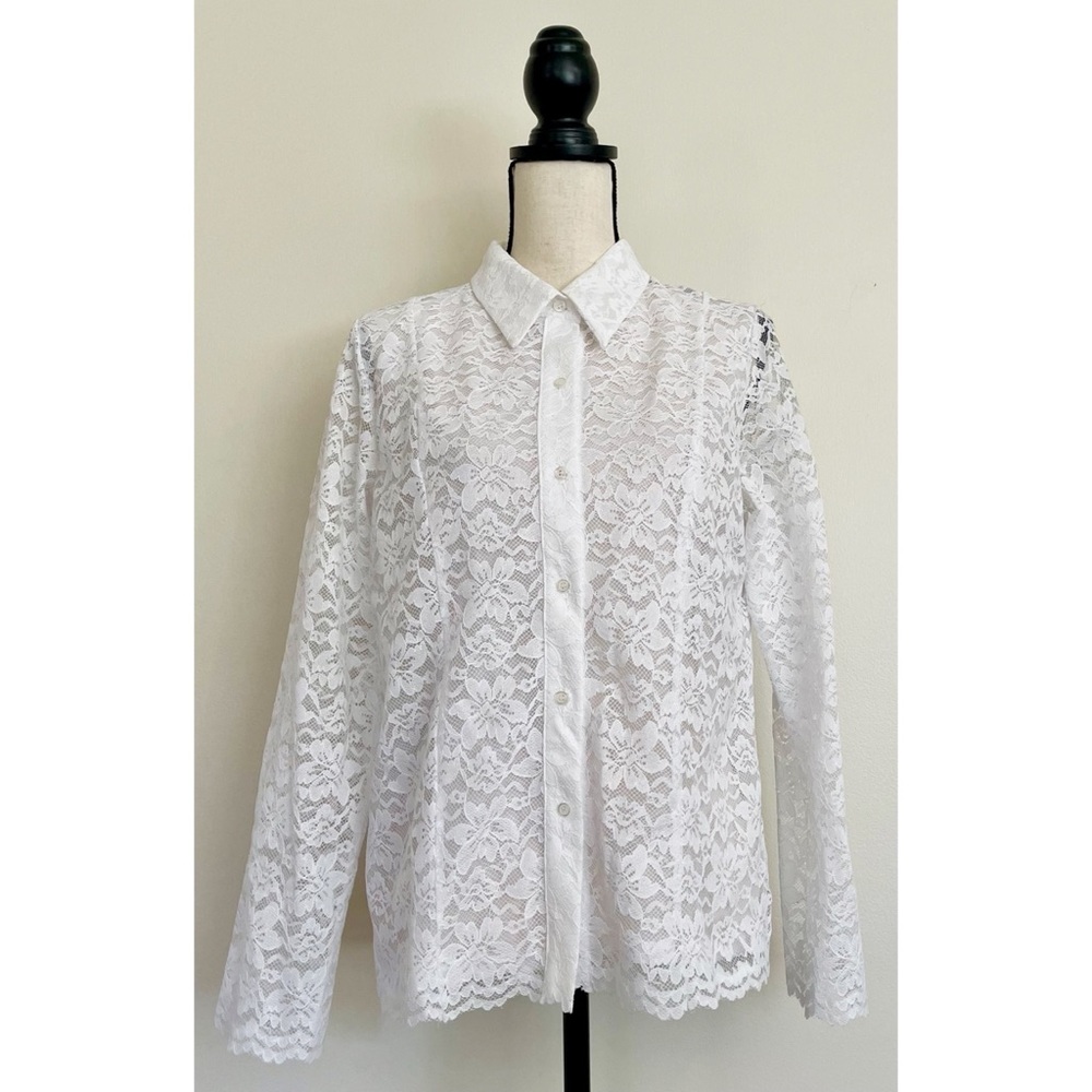 Vintage 90s White Lace Button-Up Blouse
